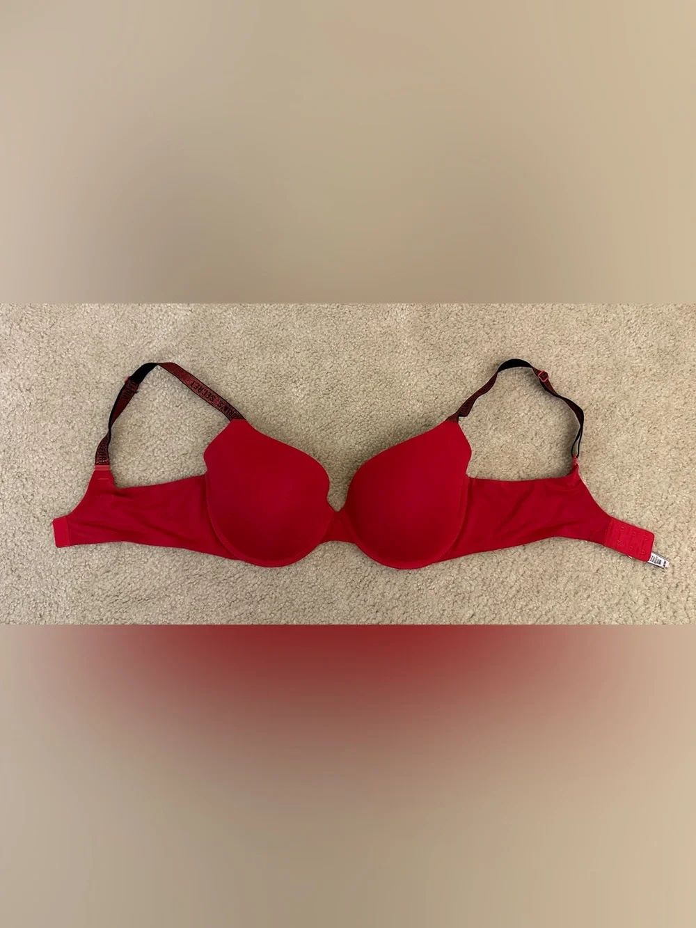 Victoria’s Secret Red T-Shirt Lightly Lined Demi Bra Shine Strap 36D